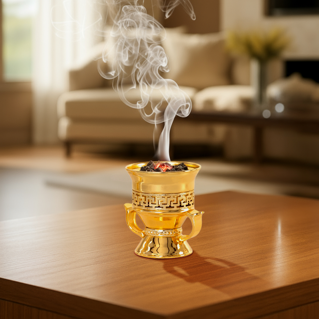 Bakhoor Package-1 | 1 Gold Burner, 1  Muattar Oud Rose Bakhoor, 1 Gold Tong, 2 Charcoal Rolls